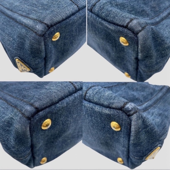Authentic Prada luxury designer signature denim blue Canapa tote bag with strap - Picture 7 of 16